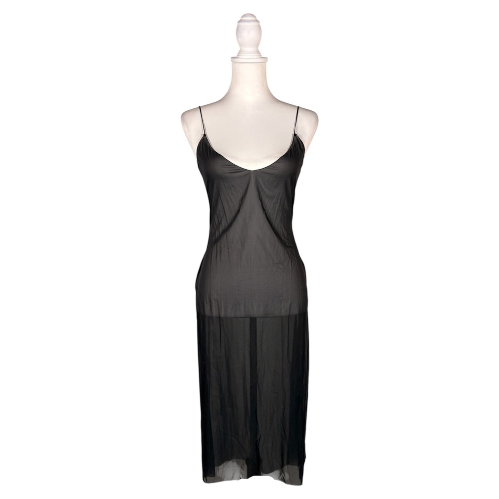 Vintage PRADA Archival 90s Sheer Silk Chiffon Slip Dress Black IT 40 Sexy Siren